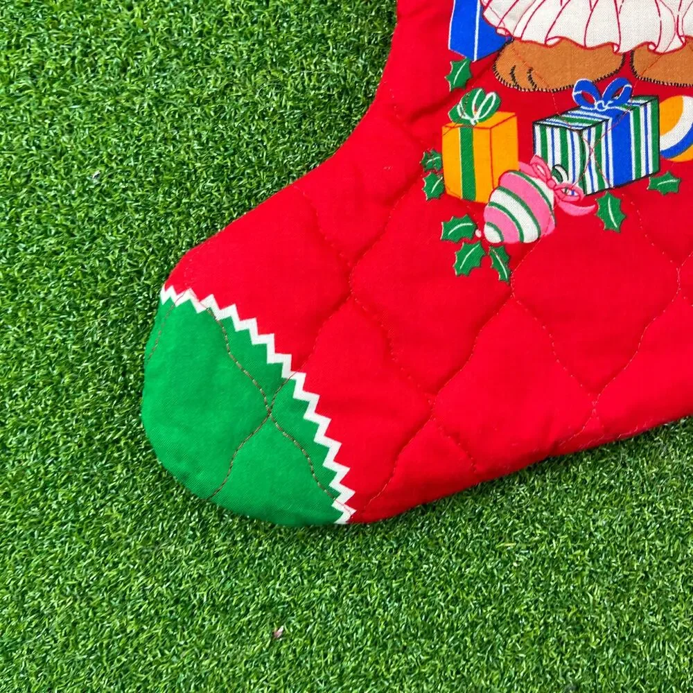 Vintage 1980s Lucy Rigg Handmade Quilted Teddy Bear Christmas Stockings